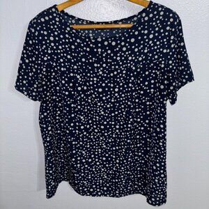 Emery Rose Navy Polka‎ Dot Short Sleeve Top Women’s 1XL Minimalist Classic